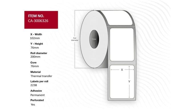 Capture label 102 x 76 mm, kärna 76 mm