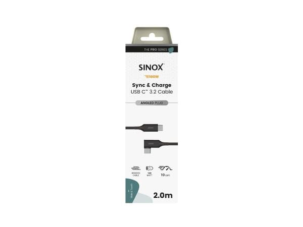 Sinox PRO USB C 3.2 Gen 2 vinklet kabel 2 m sort