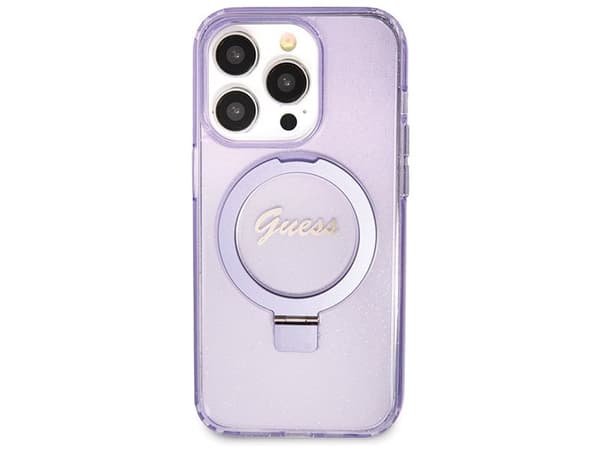 Guess ringstativ script glitter MagSafe-skal till iPhone 13 Pro Max – lila