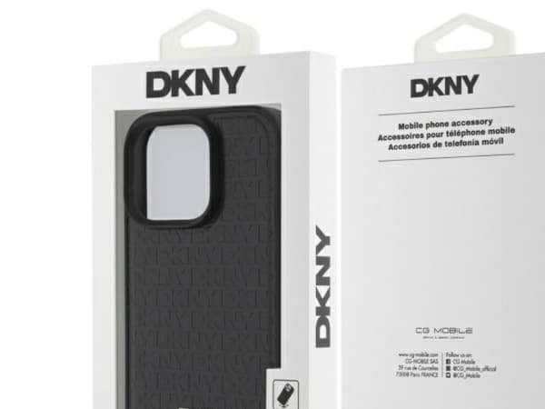DKNY DKHMP16LPSHRPSK Apple iPhone 16 Pro 6,3" -suojakuori, musta, Repeat Pattern Stack Logo MagSafe