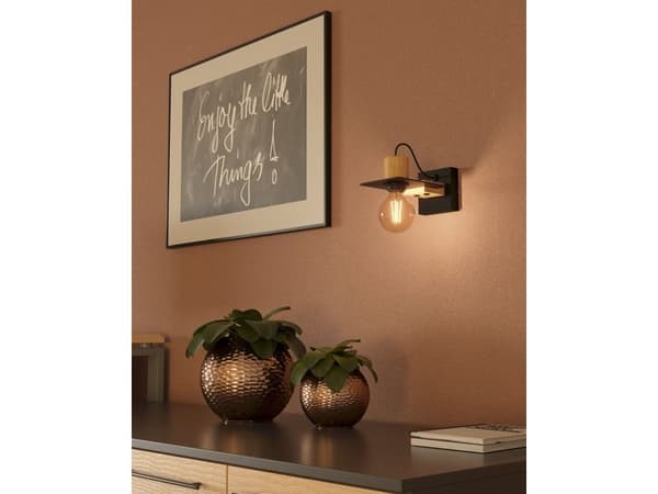 EGLO BRAMERTON vegglampe E27 sort/tre FSC