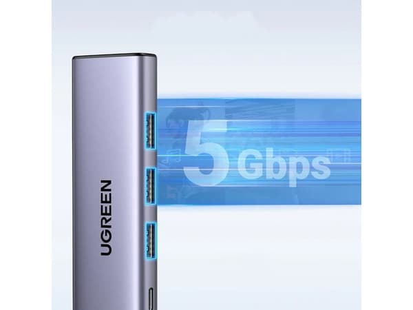 HUB Ugreen CM511 15597 5in1 USB-C - USB-C PD / HDMI / 3x USB-A 3.0 - grå