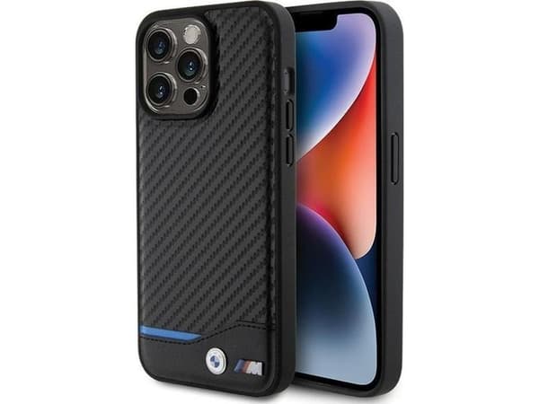 Hurtel BMW lær karbon-deksel til iPhone 15 Pro Max - sort