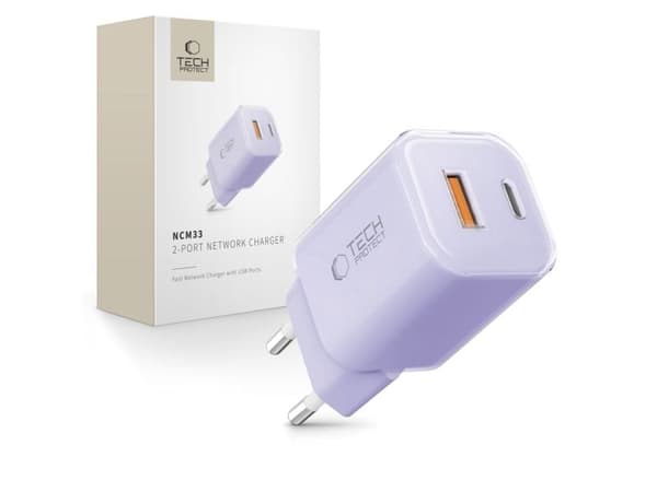 Tech-Protect TECH-PROTECT NCM33 2-portars nätladdare PD 33W / QC3.0, babylila