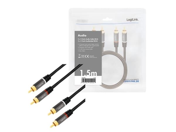 LogiLink CA1203, 2 x RCA, urosliitin, 2 x RCA, urosliitin, 1,5 m, musta