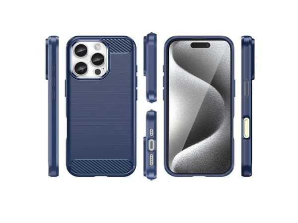 Hurtel karbon-deksel til iPhone 16 Pro Max silikondeksel - blå