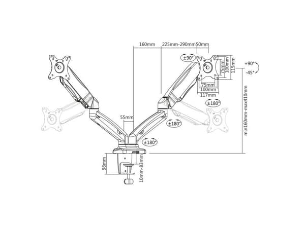 ACT dual desk mount gassfjäder 27"