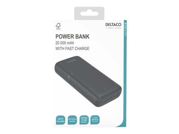 Deltaco PB-C1008, 20000 mAh, musta