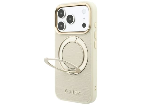 Etui Guess Ring Stand 360 Grained Classic Logo MagSafe do iPhone 18 Pro Max / 17 Pro Max bezowy
