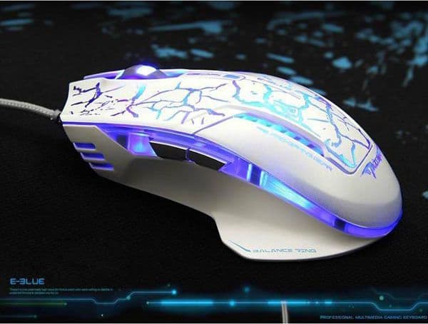 E-Blue Melyna E-melynas Mazer Pro spelmus med kabel, vit och blå, 2500DPI, e-box