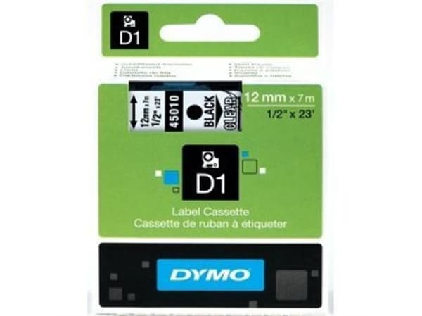 Labeltape DYMO® D1 sort på klar 12mm x 7m