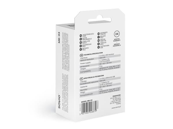 Savio MB-03, 1000 DPI, Svart