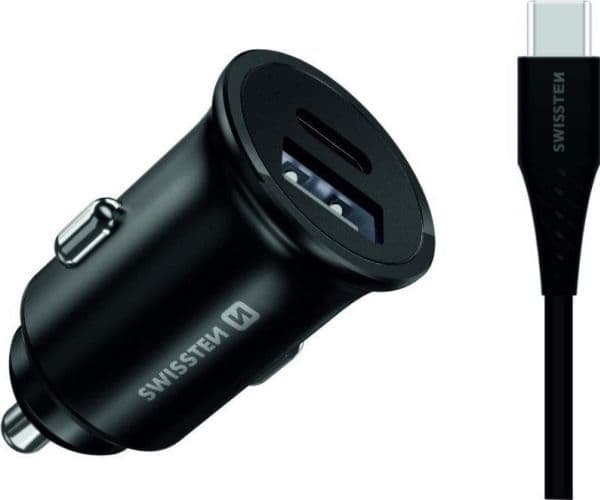Lader Swissten LAD SAM SWISSTEN 25W 2xUSB-C BLACK + kabel 1,2 m TYPE-C