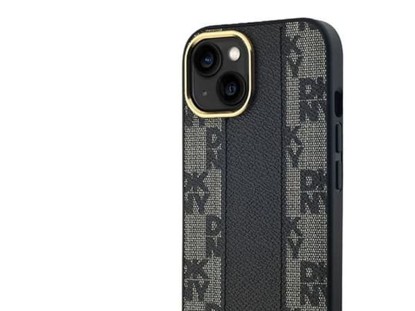 DKNY Leather Checkered Mono Pattern MagSafe Case for iPhone 15 Plus / 14 Plus - Black