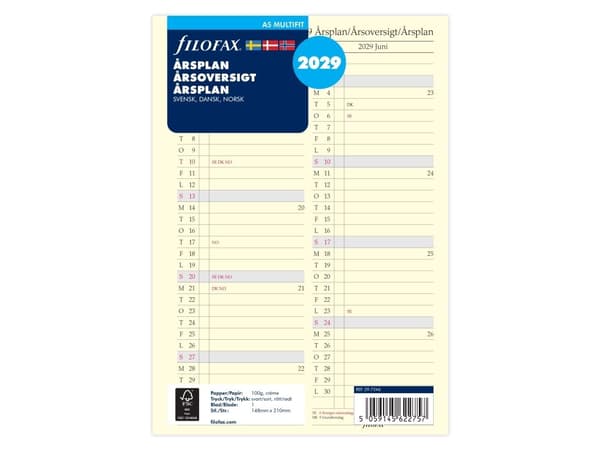 Årsoversikt A5 2029 Svensk/Dansk/Norsk