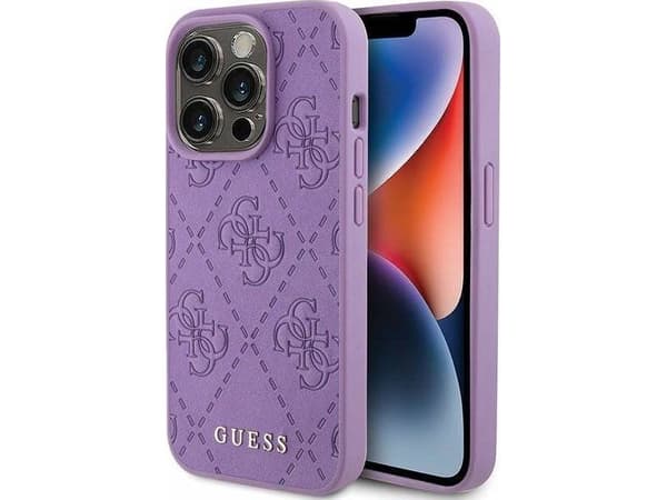 Guess lærveske 4G-stemplet til iPhone 15 Pro - lilla