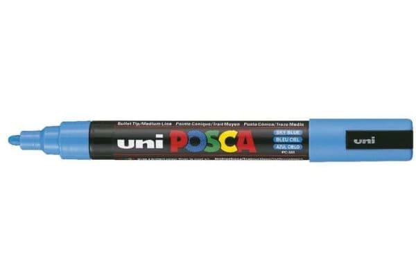 POSCA uni PC-5M, 1 styck, Blå, Rundad spets, Svart, Blå, Medium, 1,8 mm