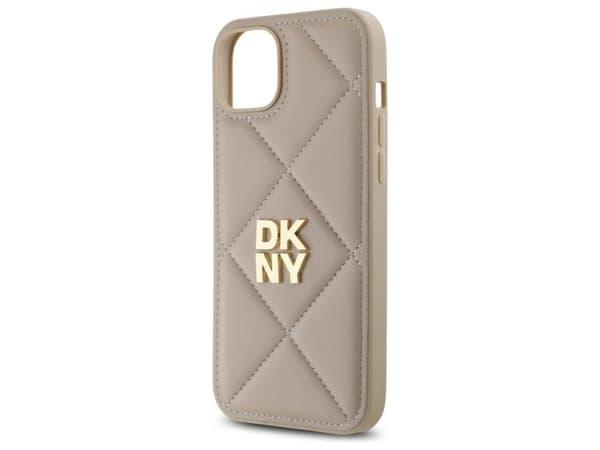 DKNY quiltet Stack Logo iPhone 15 Plus-etuiet - beige