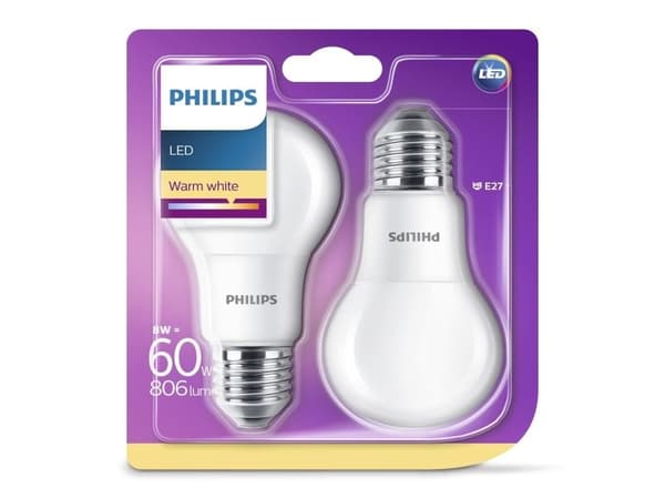 Philips Pære, 8 W, 40 W, E27, 806 lm, 15000 timer, Varm hvit