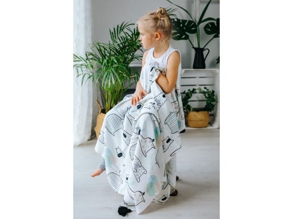 PULP BAMBOO bomullsdeksel med dusker – GIRAFFER