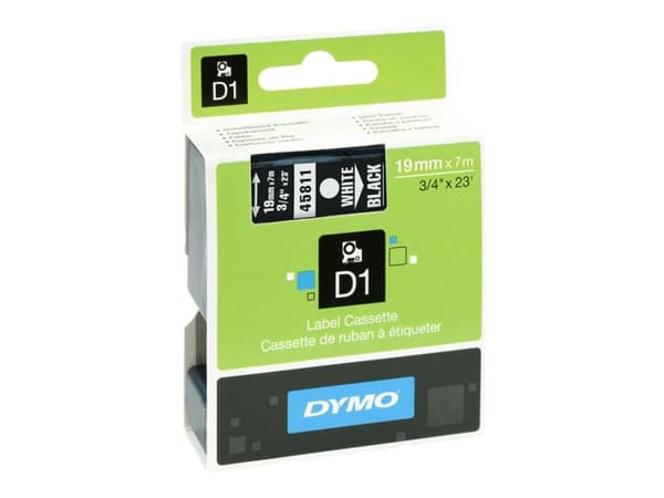 DYMO® D1 tape 19 mm, hvid/sort