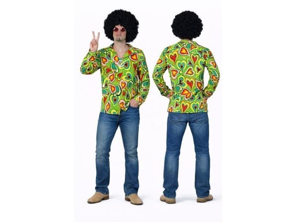Grøn hippieskjorte med hjerter