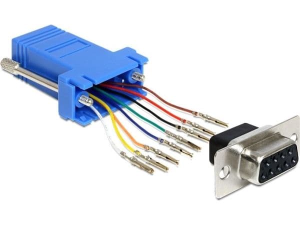 DeLOCK 65430, Sub-D 9p, RJ45, Musta, Sininen, Hopea