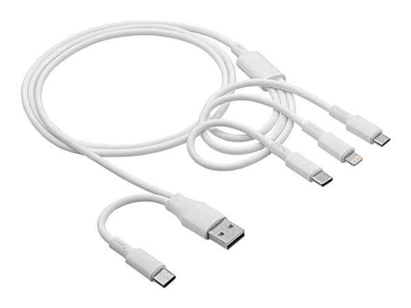 Akyga AK-USB-52, 1,2 m, USB A/USB C, USB C/Micro-USB B/Lightning, Valkoinen