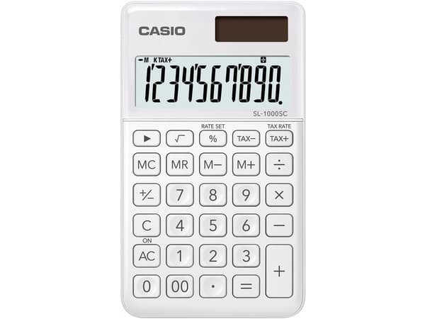 Casio SL-1000SC - Kalkulator - 10 sifre - solcellepanel, batteri - hvit
