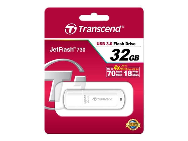 Transcend JetFlash 730 - USB-flashstasjon - 32 GB - USB 3.0 - hvit