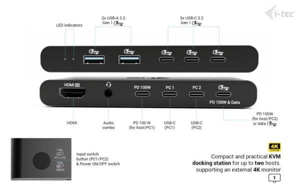i-Tec - Dockningsstation - USB-C / USB4 / Thunderbolt 3 / Thunderbolt 4 / Thunderbolt 5 - HDMI