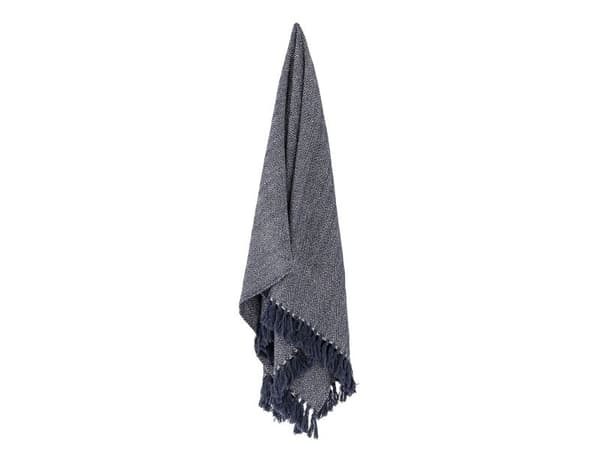 Bloomingville CREATIVE COLLECTION Herringbone pläd Blå återvunnen bomull
