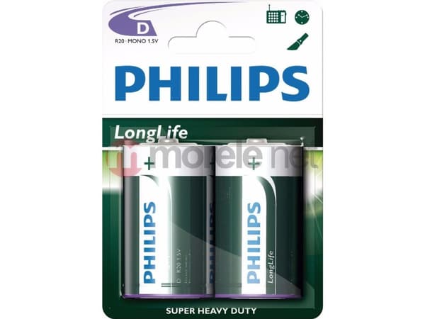 Philips Longlife D-batteri 2 st
