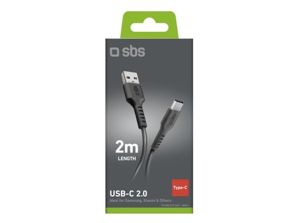 SBS Mobile USB-A - USB-C 2 m USB-kaapeli Musta (1027841)