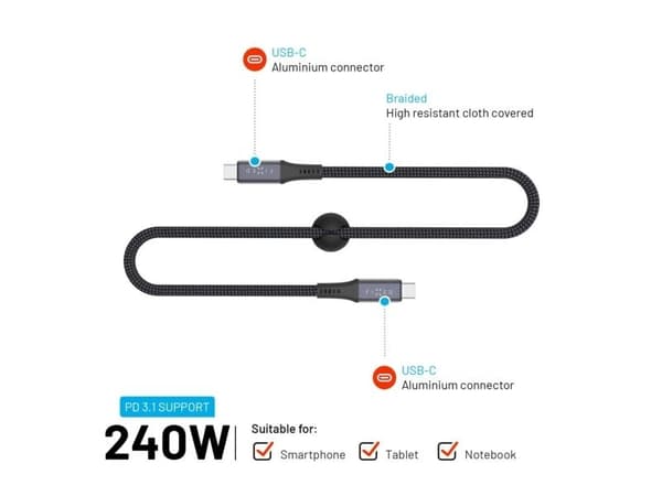 FIXED FIXDBP-CC12-GR, 1,2 m, USB C, USB C, USB 2.0, 20 Gbit/s, Harmaa