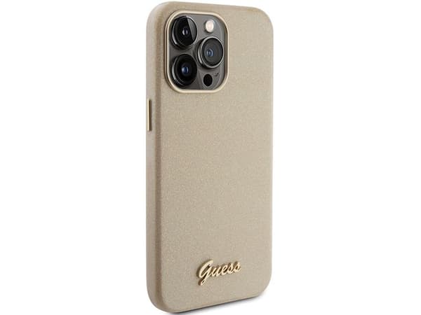Guess Glitter Glossy Script deksel til iPhone 15 Pro - gull