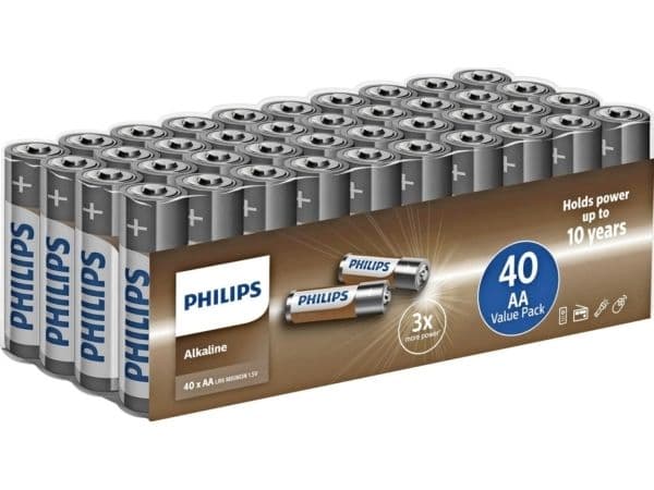 Philips Alkaline AA-batterier - 40-pakning