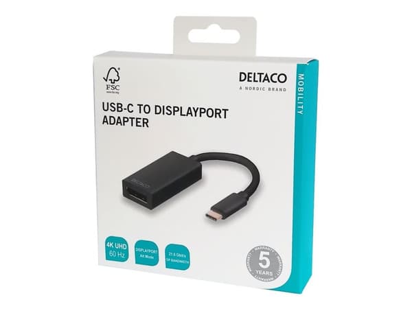 DELTACO USBC-DP - Ekstern videoadapter - USB-C 3.1 - DisplayPort - svart