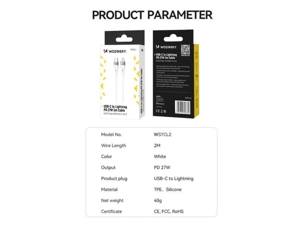 Wozinsky USB-C - Lightning 1 m hvit kabel (5907769308772)