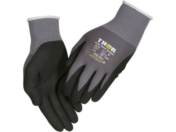 Nitrilhandskar finger-doppade THOR Flex 9 svart nitril/polyester spandex ovansida