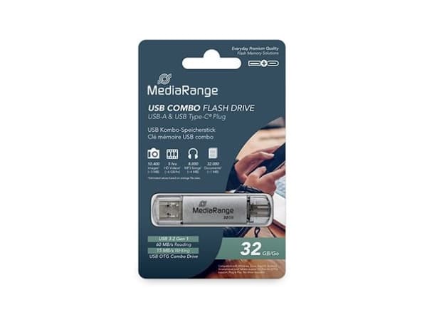 MediaRange combo - USB flash-enhet - 64 GB - USB 3.1 / USB-C - silver