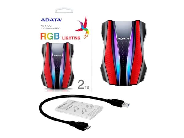 ADATA HD770G - Hårddisk - krypterat - 2 TB - extern (portabel) - USB 3.2 Gen 1 - 256 bitars AES - röd