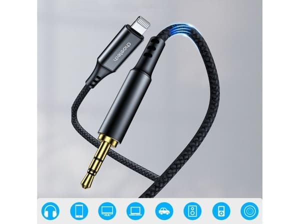 Choetech AUX007 Lightning til mini jack 3,5 mm kabel 1 m – svart