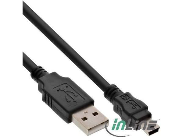 InLine 1m USB 2.0, 1 m, USB A, Mini-USB B, Hanstik/Hanstik, 480 Mbit/s, Sort
