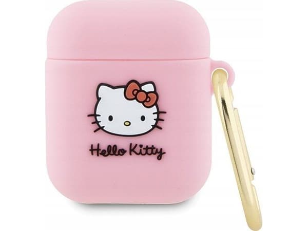 Hello Kitty HKA23DKHSP AirPods 1/2-deksel - rosa silikon, 3D Kitty-hode