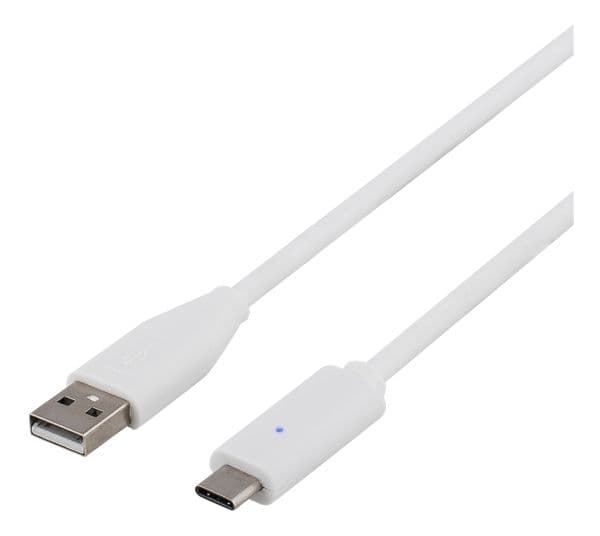 DELTACO - USB-kabel - USB (hann) til USB-C (hann) - USB 2.0 - 25 cm - hvit