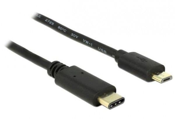 Delock - USB-kabel - USB-C (hann) til Micro-USB type B (hann) - USB 2.0 - 3 A - 2 m - svart