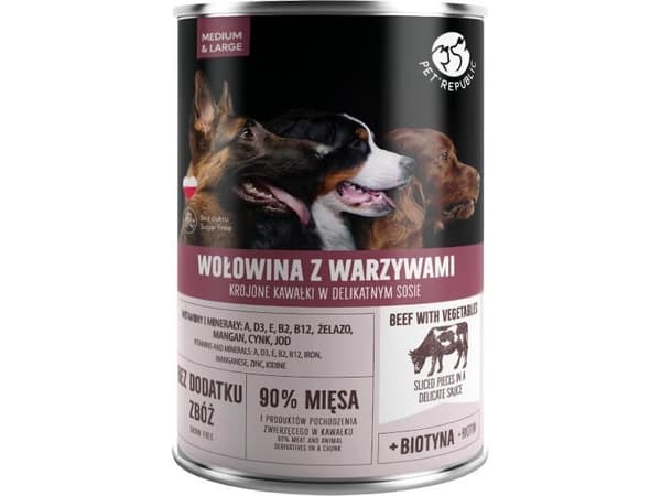 PET REPUBLIC Adult Medium & Large nötkött med grönsaker, våtfoder 1250 g