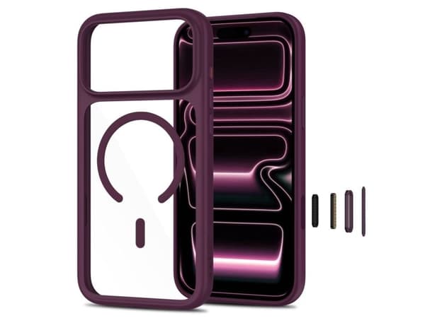 Tech-Protect MagOne CC MagSafe Case + Tempered Glass 2-Pack for iPhone 18 Pro Max / 17 Pro Max - Clear Burgundy