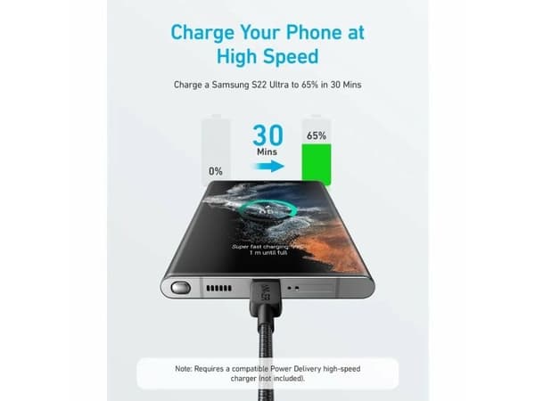 Anker 322, 1,8 m, USB C, USB C, musta